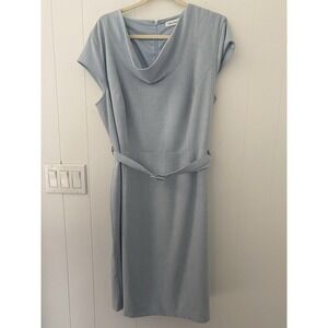 Calvin Klein Cowlneck Skinny Covered Belt Dress Light Blue Plus Sz 20W